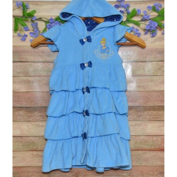 Disney Store Princess Cinderella Girls 5/6 Ruffle & Bow Swimsuit Hooded Cover Up - Picture 1 of 10